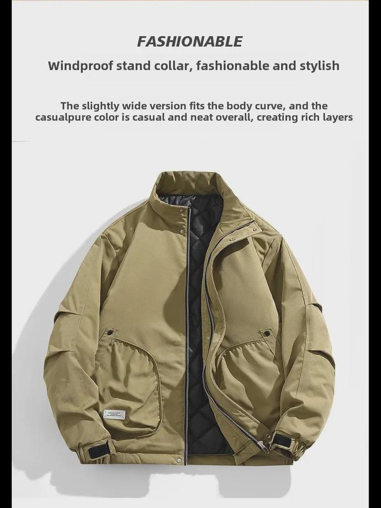 Мужская ретро однотонная зимняя рабочая куртка с воротником-стойкой