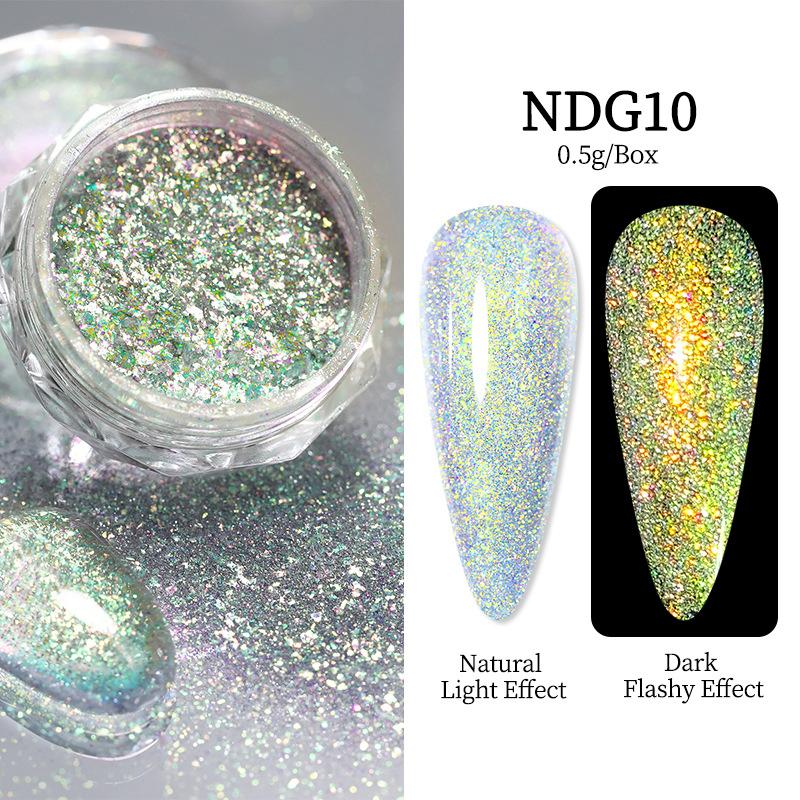 Nicole Diary Polarized Cloud Brocade Crushed Diamond Powder, Super Bright Dream Manicure Opal Powder, Bouncy Fine Glitter Powder