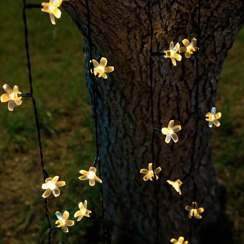 LED Cherry Blossom Fairy Lights Solar Lamps Outdoor Waterproof Oriental Cherry String Lights Decor Wedding Party Tree Parterre