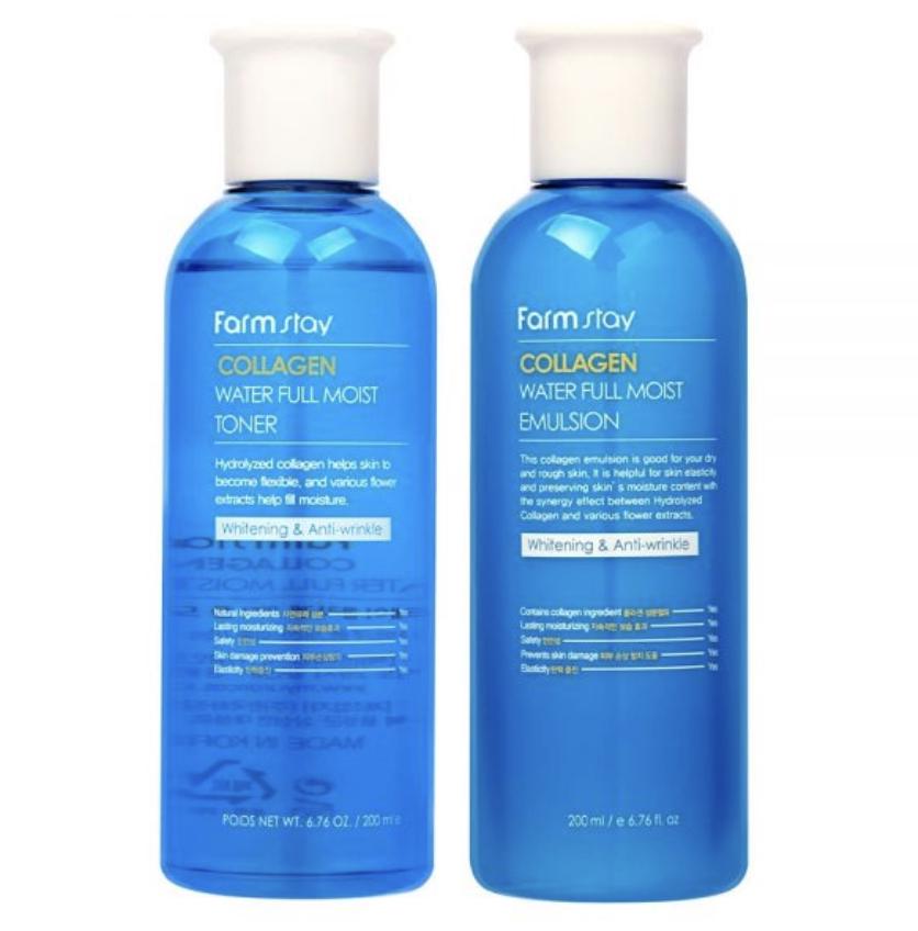 FARM STAY НАБОР для ухода за увлажненной кожей Collagen Water Full Moist (тонер 200 мл + эмульсия 200 мл) (2 варианта)
