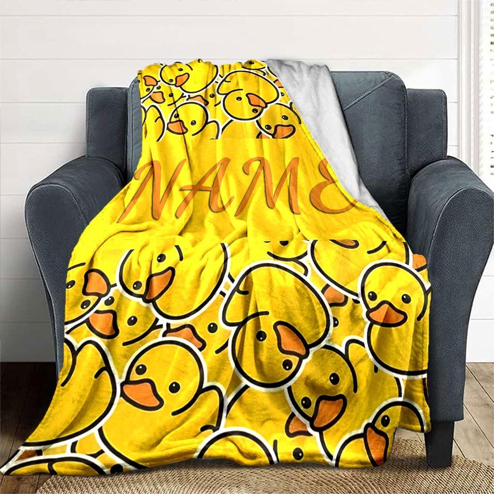 Duckthemed Design With Yellow Ducks And Field For Personalization Gift Personalized Blanket Customize Your Name Durable Comfort Great For Sofa Couch