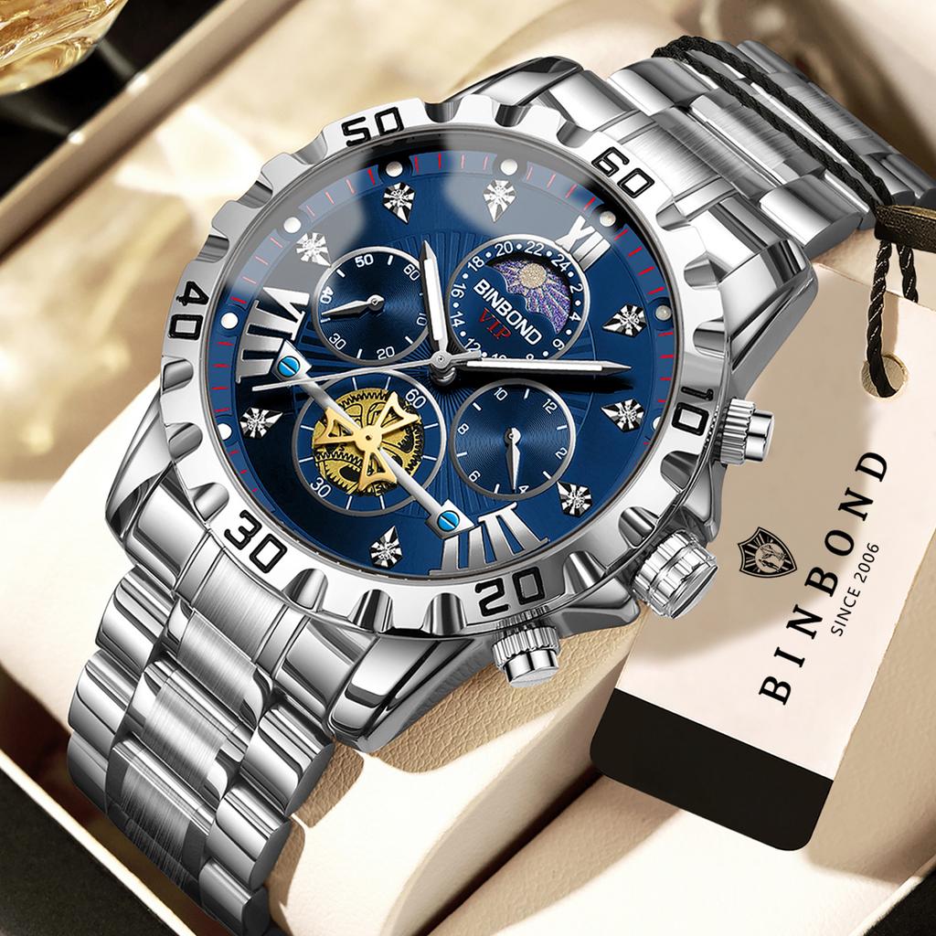 BINBOND Quartz Watches for Men Luxury Accurate Durable Luminous Waterproof Chronograph Men's Watch Reloj Acero Inoxidable Hombre