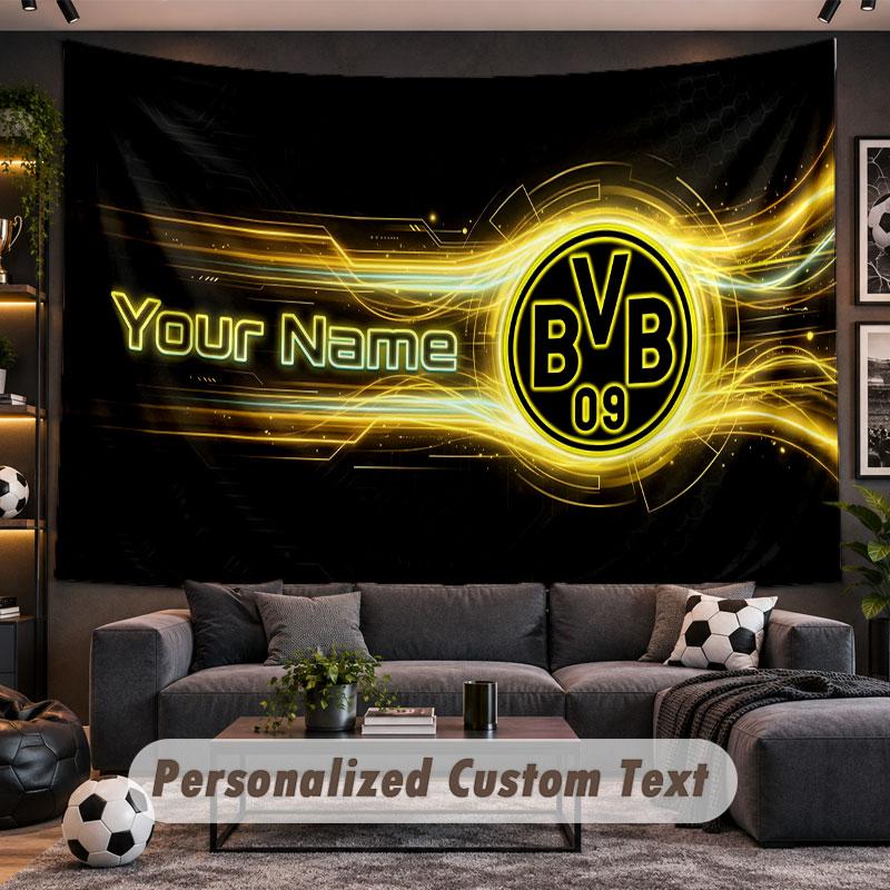 Wall Hanging Tapestry Custom NameBorussia Dortmund Pattern Personalized Printed Fabric Wall Decor