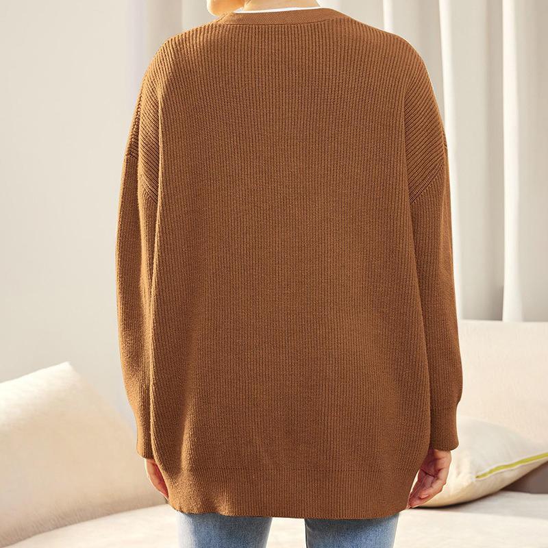 Women’s Casual Solid Knitted Cardigan Sweater V-neck Long Sleeve Button Down Warm Sweater for Lady Soft Comfortable Warm Simple Sweater