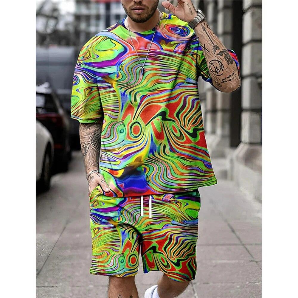 New Men's Shirt Set Shorts And T Shirt Set Sport Designer Casual Shirt Optical Illusion Abstract Graphic Prints T-Shirt Outfits