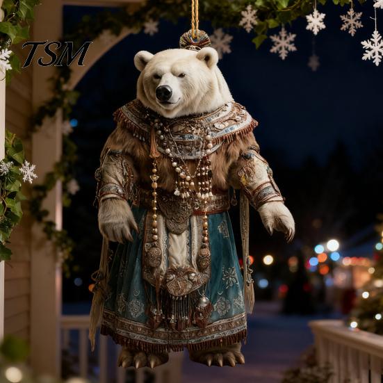 Reusable Christmas Ornament Polar Bear Cute Xmas Tree High-quality Acrylic Decor 2D Hanging Pendant for Car Interior Home