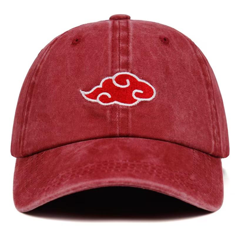 Naruto Anime Akatsuki Red Cloud Embroidery Soft Crown Baseball Cap Adjustable Peaked Hat Casual Outdoor Sun Hat Unisex