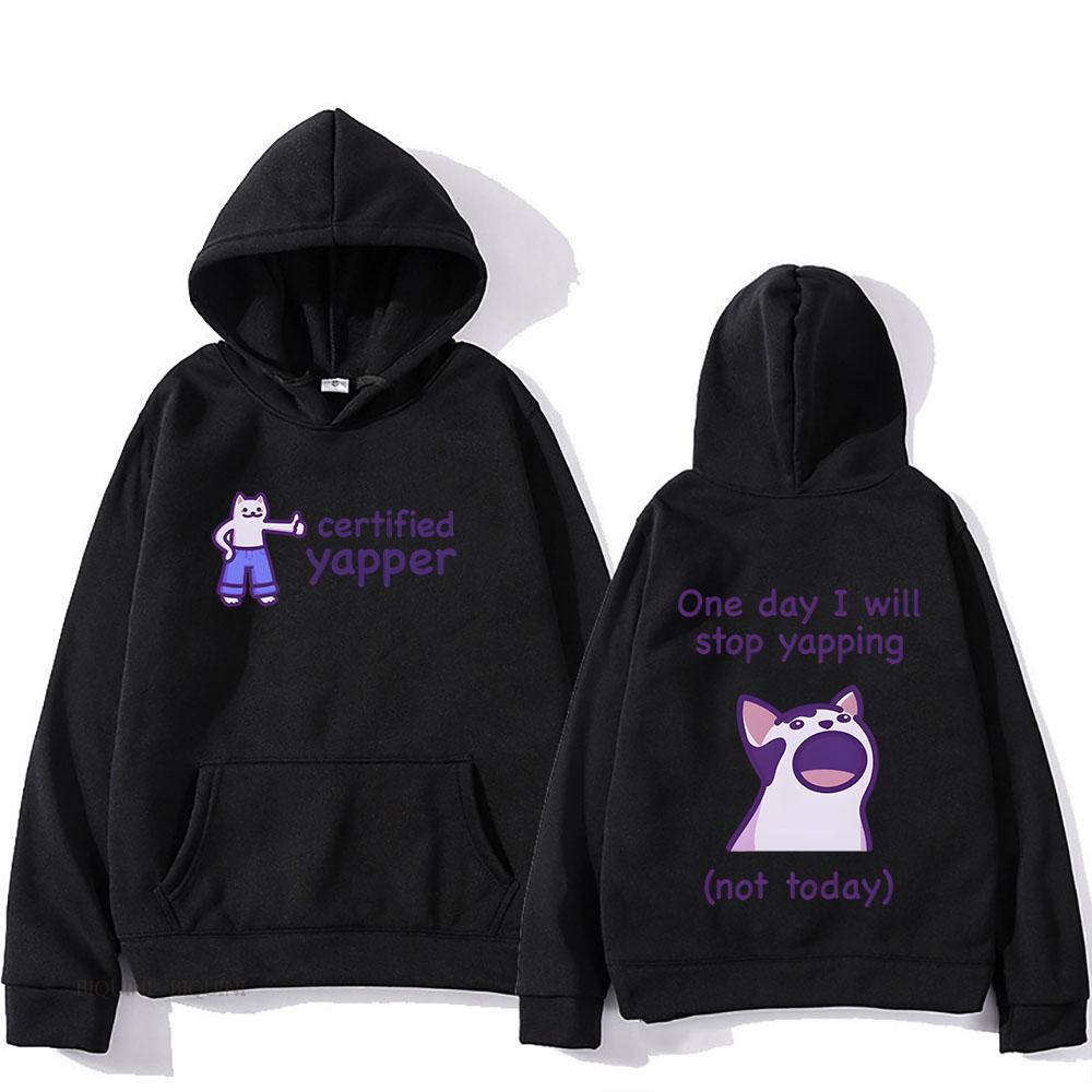 Двусторонняя печать Yapper Meme Cat Hoodie Cartoon Print Harajuku Kawaii Sweatshirt Long sleeved Cute Clothing Vintage Hoody
