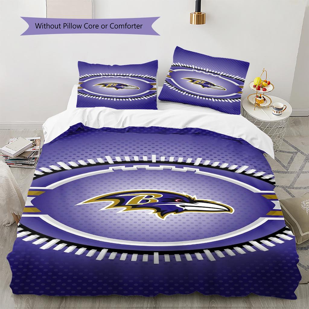 Baltimore Ravens Pattern Bedding Set Quilt Cover Pillowcase Home Decor Gift (1 * duvet cover + 2 * pillowcase, without core)