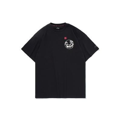 Футболка с коротким рукавом Li Ning Skateboard Series Vintage Print Cultural, мужские топы, черные AHSR029-1
