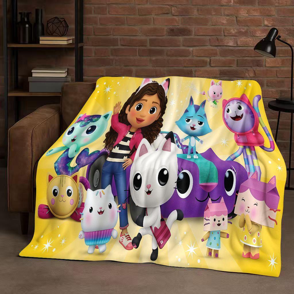 HD Cute Gabbys Dollhouse Cartoon Flannel Blanket,Ultra Soft Warm Plush Throw for Home Bedroom Bed Sofa Cover Picnic Girl Gift