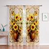 3D Vintage Field Style Curtains, Plant Sunflower, European Farmhouse, Home, Living Room, Bedroom, Balcony, Kitchen Decor, 2Pcs