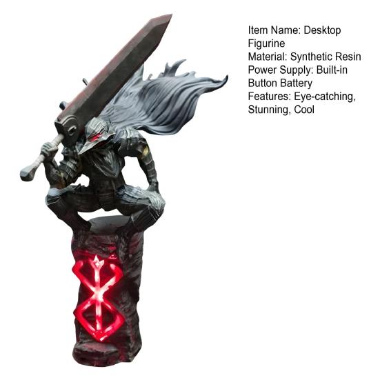 Фигурка Мечника с Оружием Настольная Статуэтка со Встроенной Светодиодной Подсветкой Смола Аниме Фигурка Скульптура Коллекционная Игрушка для Декора Домашнего Стола