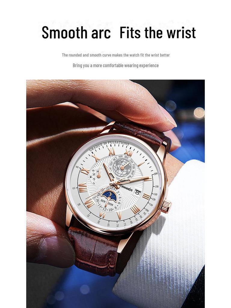 Швейцарские мужские кварцевые часы с кожаным ремешком - настоящие водонепроницаемые брендовые часы