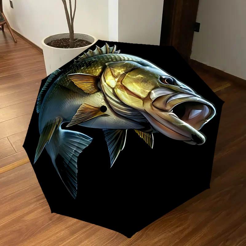 1PC Fish Print Automatic Open/Close Umbrella with Windproof, 8-Rib Sturdy Canopy, Durable Ribs, Fashionable Design, Outdoor Accessory, Fun Prin, Holid