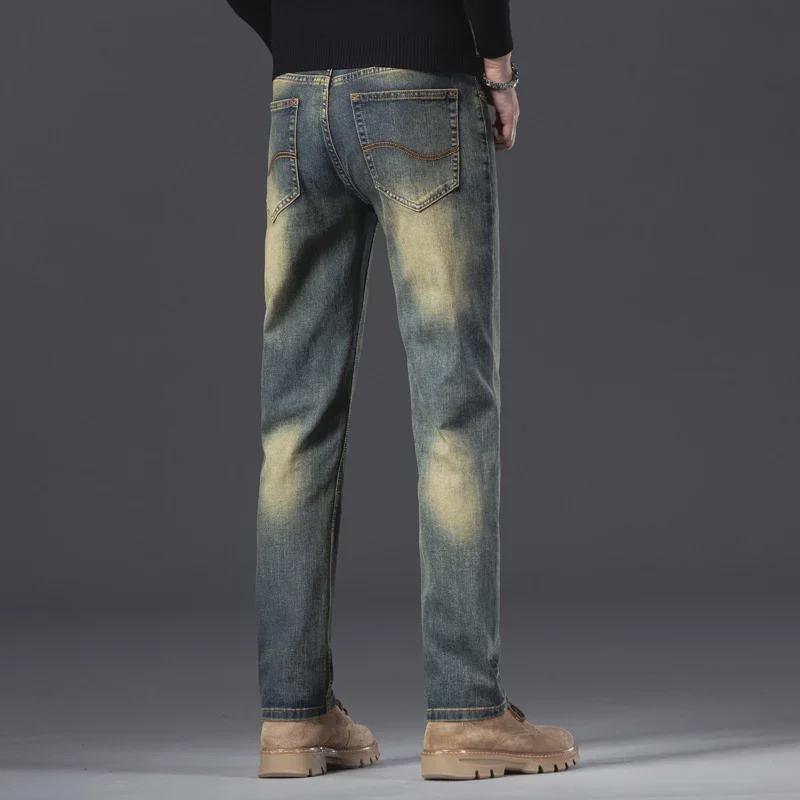 2023 Мужские модные эластичные джинсы с потертостями — повседневные брюки облегающего кроя на осень/зиму