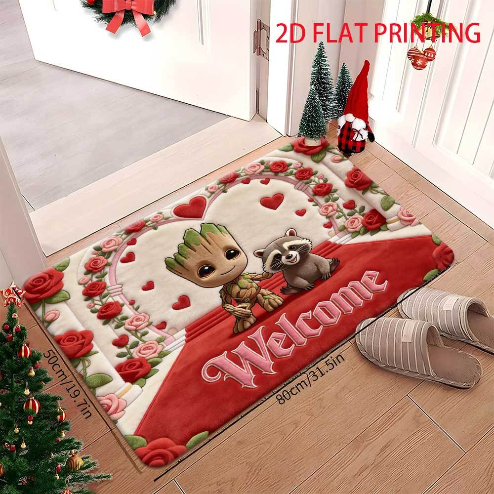 1pc Marvel 2D Flat Printing Groot Polyester Door Mat Suitable for Home Entrances, Bedroom and Bathroom Doors, Easy-to-clean Ba