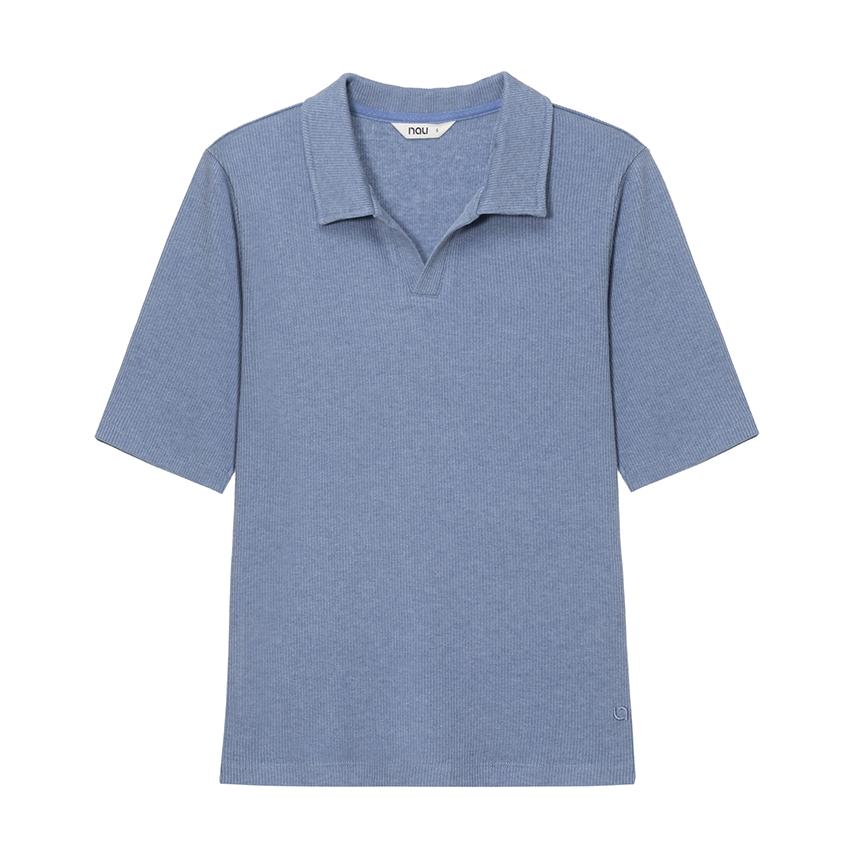 nau W Silky Wool Short Sleeve Collared T-Shirt Dark Blue