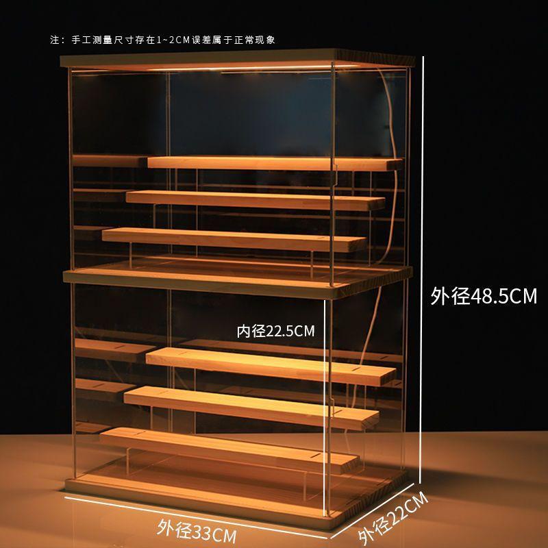 Acrylic Transparent Display Box with Light Premium Wooden Dustproof Storage for Figurines Living Room Display Cabinet