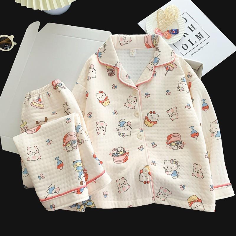 Kids Air Cotton Pajama Set Cartoon Print Soft Loungewear Boys Girls Winter