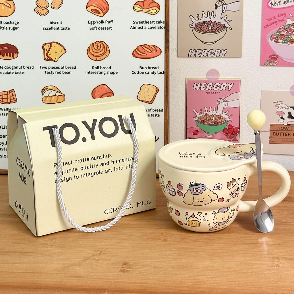 Ceramic Cup, Mug With Lid, High-Value Girls' Water Cup, Household Birthday Gift, Souvenir, Couple Coffee Cup