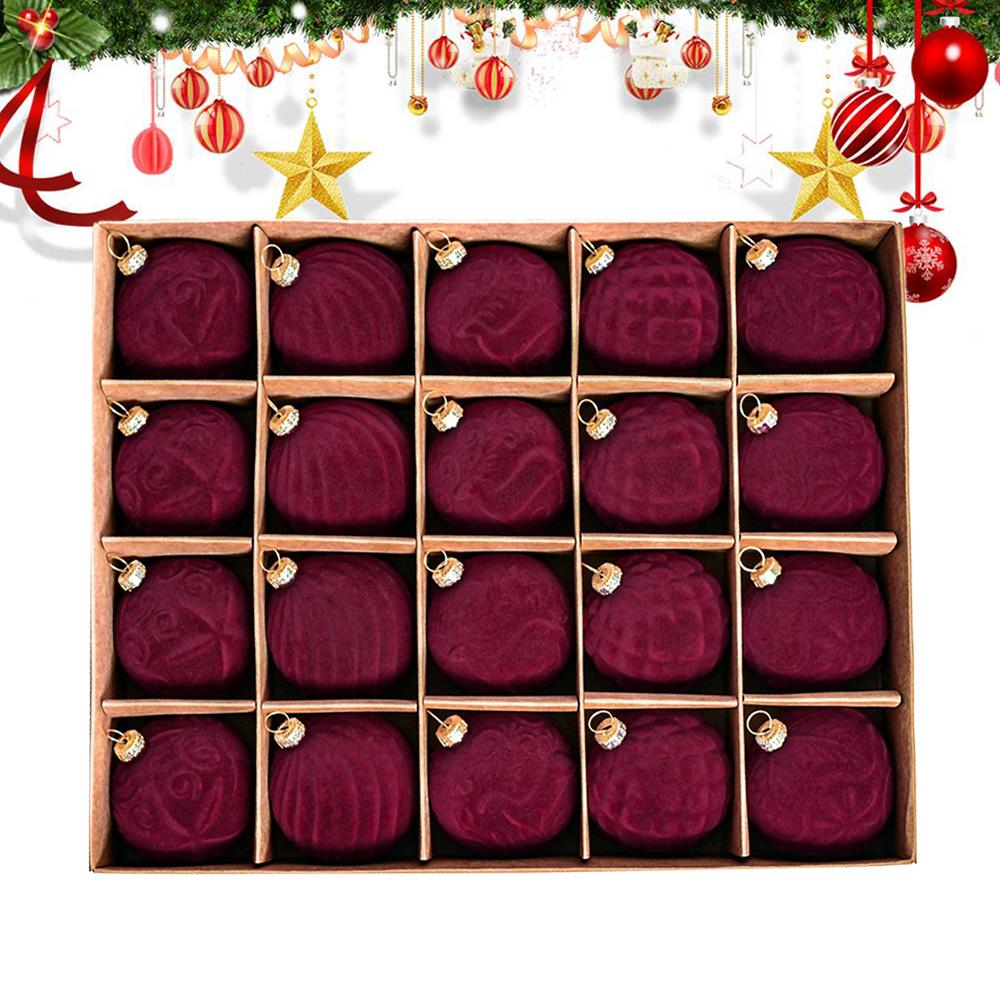 20 шт./коробка Бархатный набор рождественских шаров-украшений, 6 см Флокированные небьющиеся пластиковые рождественские безделушки, Украшения для рождественской елки, Декор для вечеринки