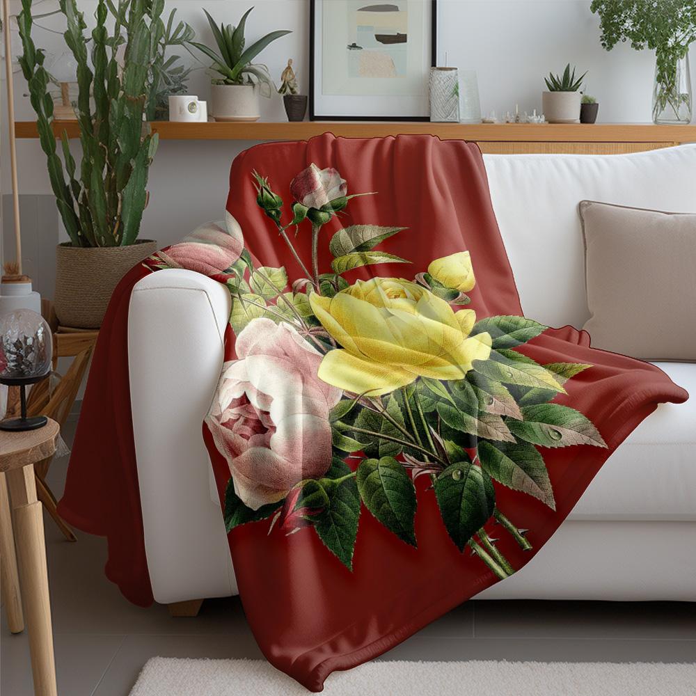 Soft Fleece Blanket Floral Rose Butterfly Print Bed Throw for Women Girls Sofa Decoration Gift