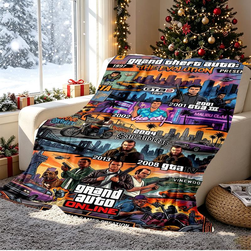 Grand Theft Auto VI Pattern Blanket for Home Decoration, Bed, Sofa, Car Travel, Camping, Suitable for All Seasons, Birthday Christmas Gift