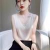 Silk Satin V-Neck Mesh Splice Camisole - Slim Fit, Versatile, Sexy Korean Style Sleeveless Top