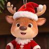 Lightweight Wooden Animal Ornaments Christmas Elk Ornaments, 2D Flat Cute Reindeer Hanging Decoration, Cartoon Holiday for Home Deer Pendants with Hat