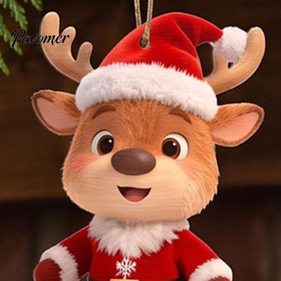 Lightweight Wooden Animal Ornaments Christmas Elk Ornaments, 2D Flat Cute Reindeer Hanging Decoration, Cartoon Holiday for Home Deer Pendants with Hat