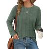 Autumn Winter Long Sleeved Top with Round Neck Pleated Knit Solid Color Loose Fitting Women's T-shirt