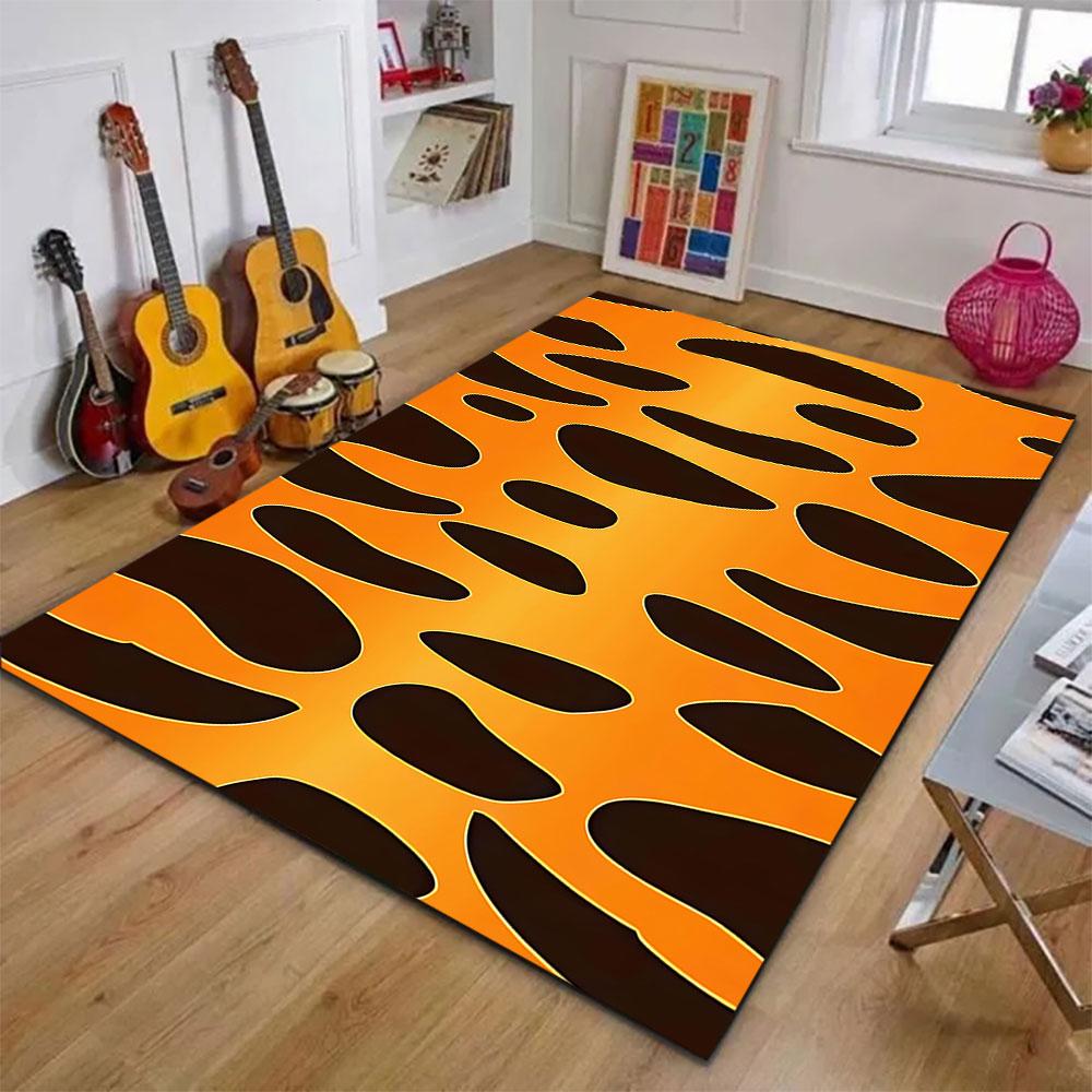 Leopard Print Orange Gradient Rug Patterned carpet, suitable as a non slip play mat for the living room and bedroom sofa