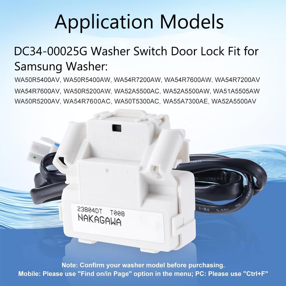 TopHomer DC34-00025G Washer Door Lock Switch Replacement for DC34-00025G, AP6884125, PS12720530, EAP12720530, Compatible with WA50R5400AV/US-01,