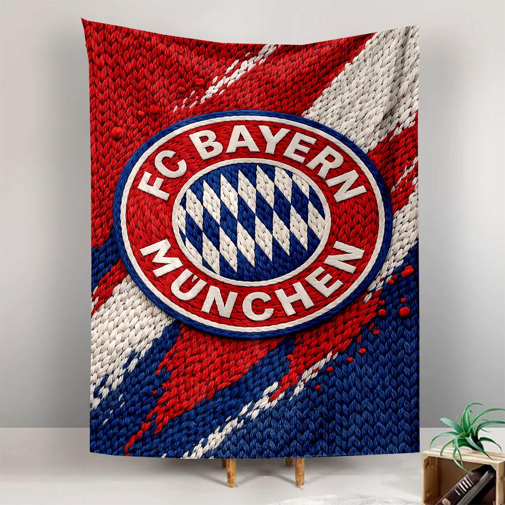 FC Bayern Munchen Crest Knitted Woolen Texture Red White Blue Wall Tapestry Football Club Fan Decor Man Cave Gift