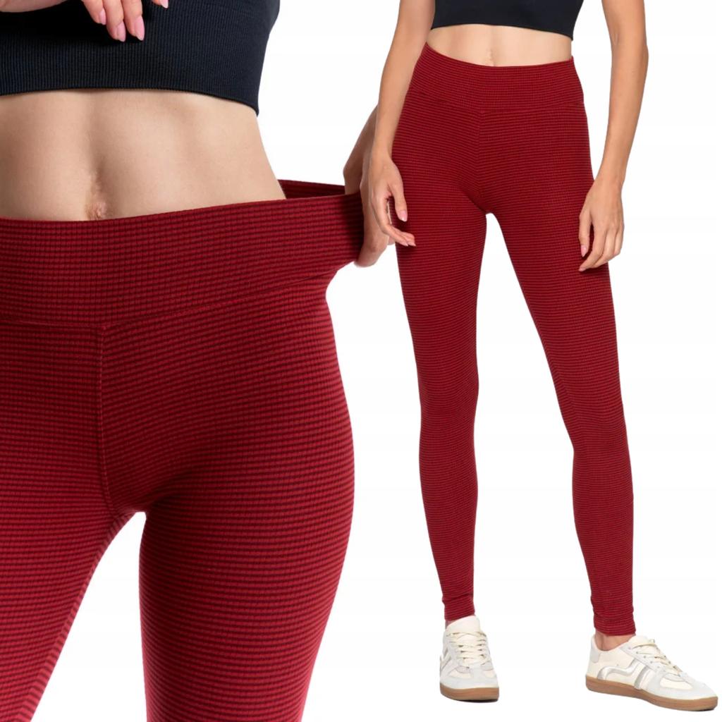 Women's High Waist Ribbed Leggings Fashionable Sporty MORAJ L/XL WINE RED