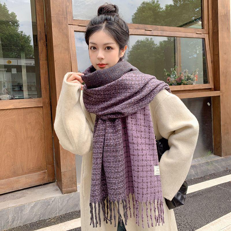 New Winter Scarf Contrasting Plaid Versatile Warm Imitation Cashmere Thickened Senior Student Couple Shawl Scarf Trendy
