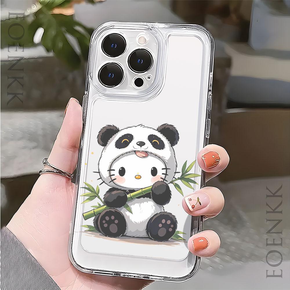 Cute Panda Silicone Phone Case For iPhone 14 13 15 16 12 11 Pro Max X XR XS 14 15 16 Plus 12 13 Mini Transparent Bumper Cover