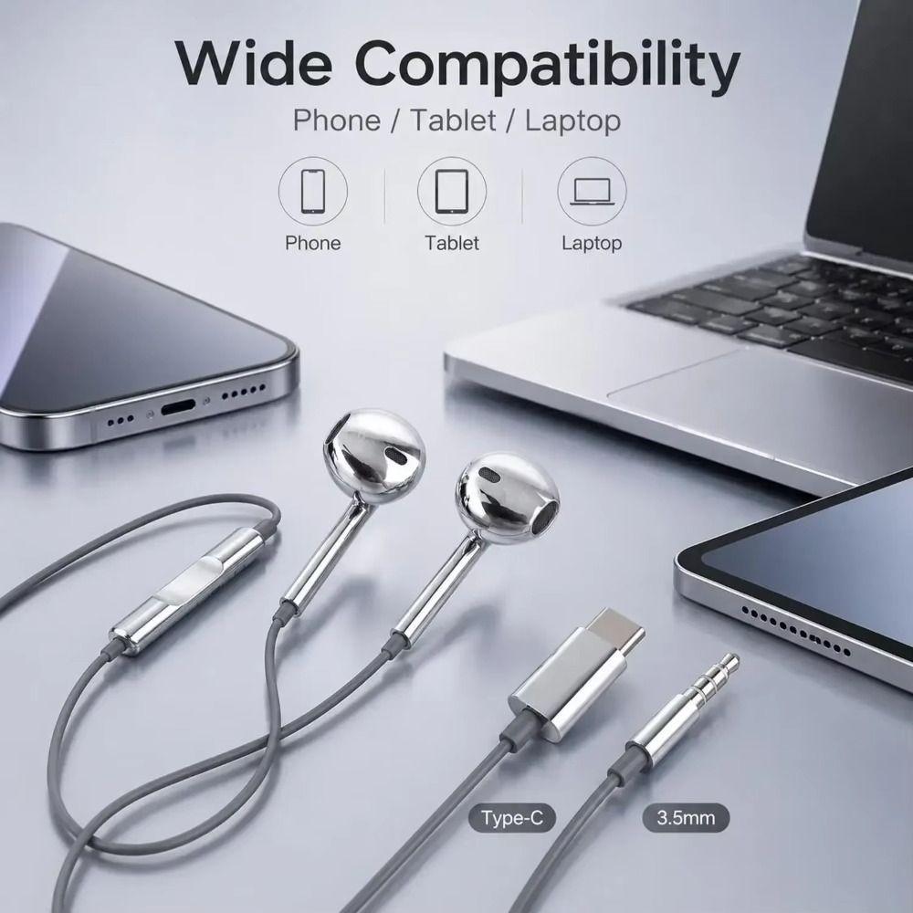 Metallic Finish Wired Earphones In-Line Remote Bass Earbuds Music Listening