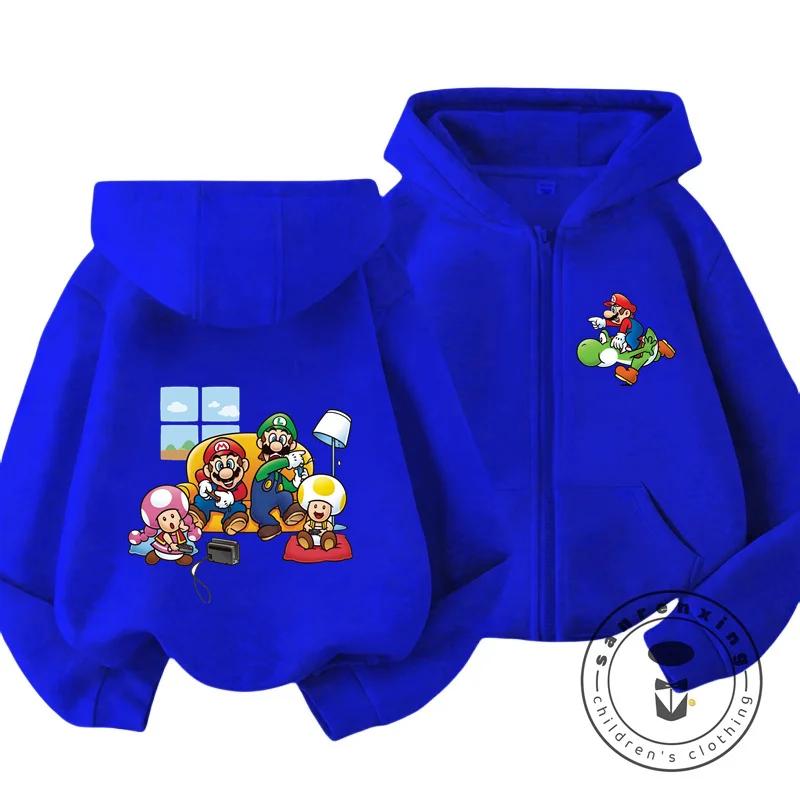 Children's Mario Zipper Hoodie with Retro Game Print, Suitable for Outdoor Casual Style, Comfortable and Affordable Street Wear