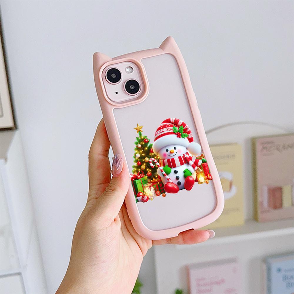 Мягкий чехол для телефона с кошачьими ушками для iPhone 16 15 14 13 12 11 Pro Max Plus XR X XS TPU Anti-Drop Прозрачная акриловая задняя крышка NY23 Новогоднее рождественское искусство
