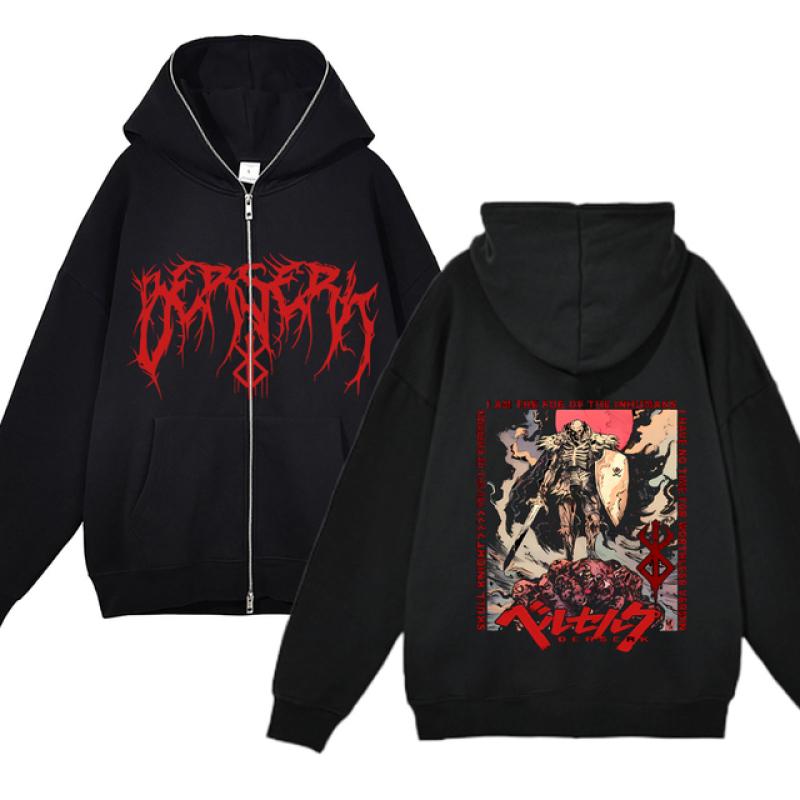 Berserk Sweatshirt Full Zip Jackets Y2k Hoodies Casual Sweatshirts Anime Print Coat Autumn Fleece Clothing Guts Hooded for Men