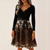 Women's Casual Fashion V-neck Long Sleeved Retro Christmas Print Retro Dress