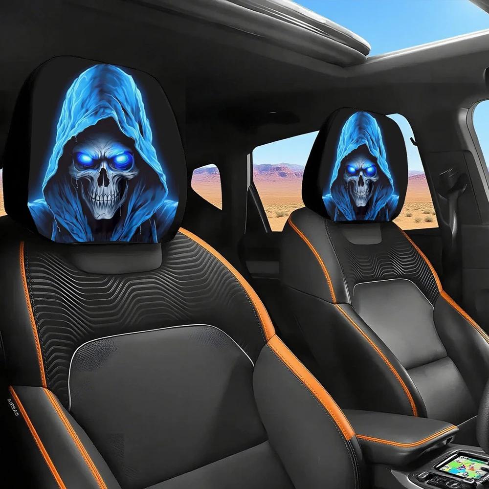 Domineering Blue Skull Car Pillowcase, Fashion Double-sided Printed Car Interior Personalized Decoration