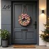 Xmas Party Hanging Ornament Gingerbread Man Wreath Wooden Sign for Front Door Retro Christmas Plaque with Vintage Style Candy Cane Garland