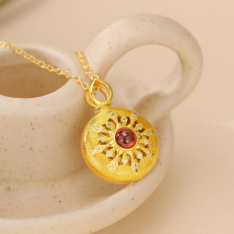 Luxury Pure Gold real gold Women's Light Disc Pendant Clavicle Chain