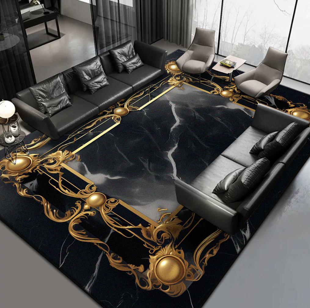 Ковры в скандинавском стиле для гостиной, роскошный черно-золотой ковер, ковер для холла отеля, ковер для зоны дивана, домашний декор для спальни, коврик для пола в гардеробной