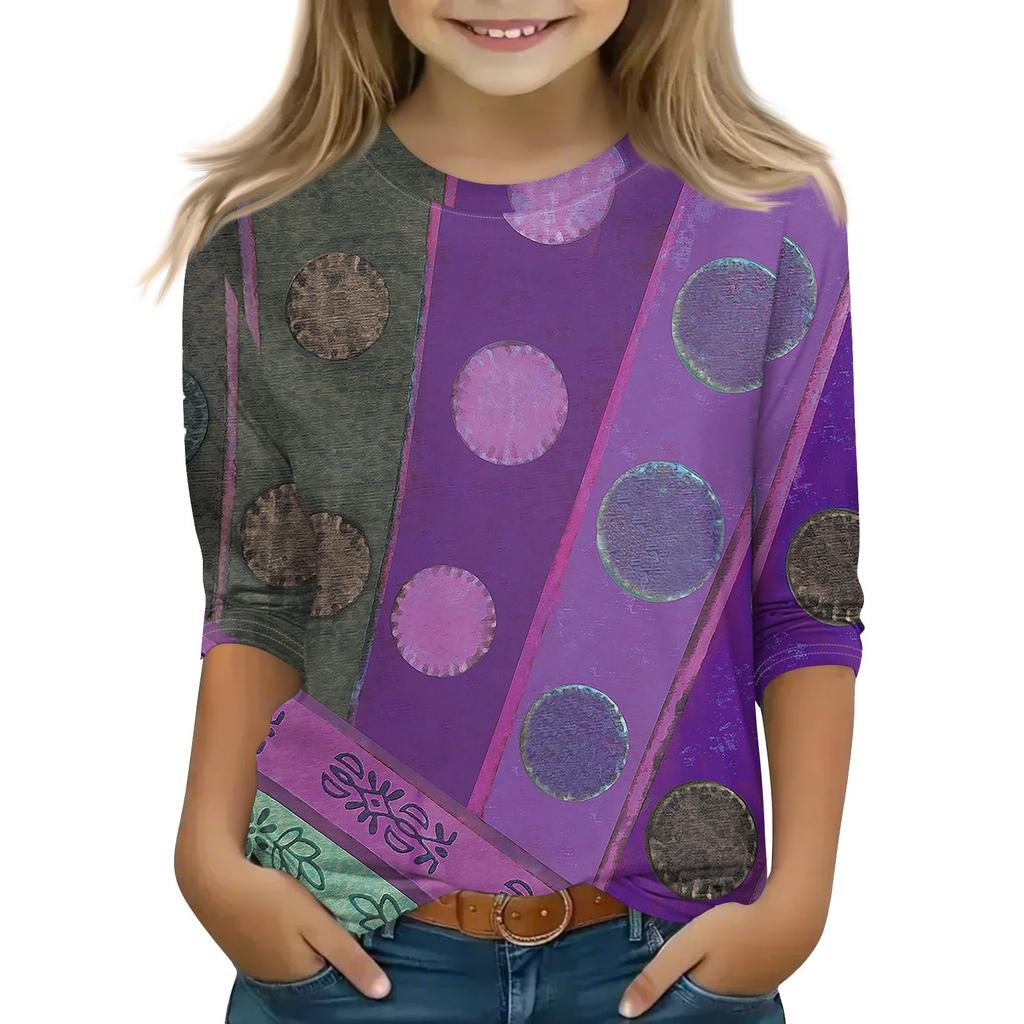 Топы с принтом для девочек 5-16 лет с круглым вырезом и рукавами 3/4 Футболки Модные топы Наряды Футболки
