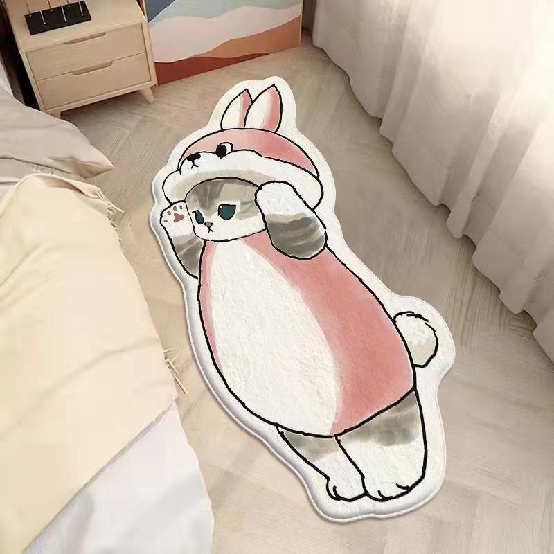 Простой мультяшный коврик для ног с милым котом, имитация кашемирового ковра, прикроватное одеяло для гостиной, спальни, детский напольный коврик