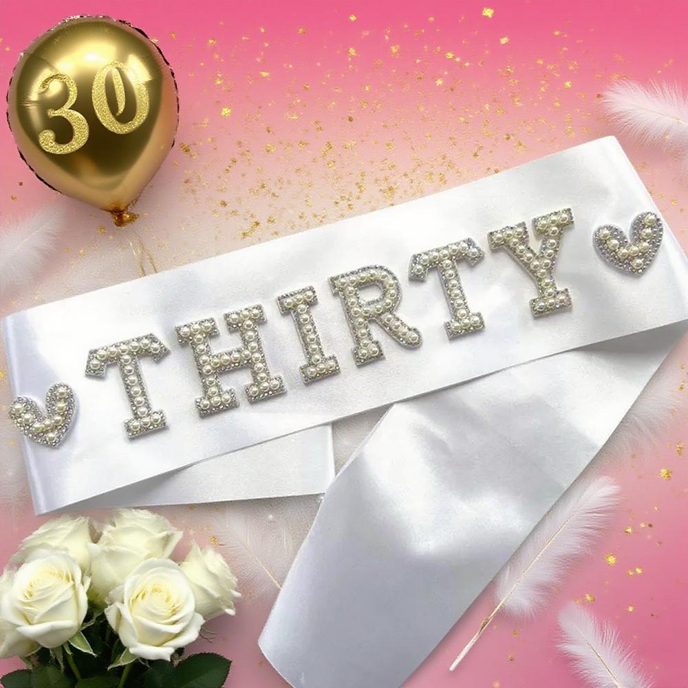 Блестящая жемчужная лента на 30-летие Лента для вечеринки по случаю дня рождения Тема «Последняя дискотека» Стразы Блестящая лента «Тридцать» Декор для 30-летия девушки